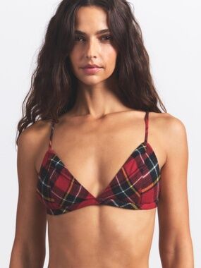 Skims Flannel Sleep Triangle Bralette in Red Holiday Plaid